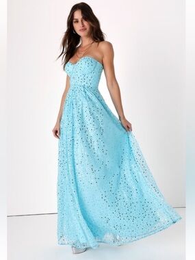 Lulu's Strapless Light Blue Sequin Maxi Dress